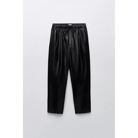 Zara Pants - Zara Faux Leather Pants Black S The Weekend Ankle Elastic Waist Pleats